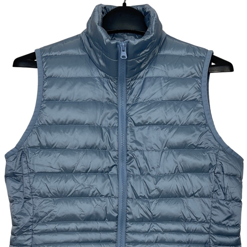 Lands End Down Puffer Vest Womens S 6-8 Dusty Blue Quilted Full Zip 548708